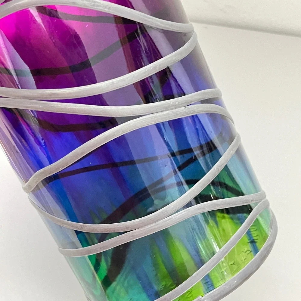 Vintage Art Glass Vase Multicolor Hand Painted Ombre Upcycled Scotland 10
